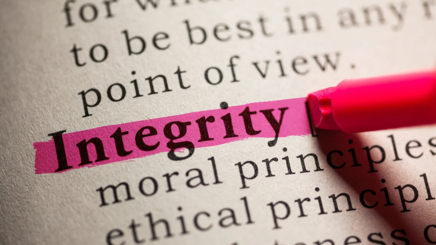 Integrity highlighted in book.