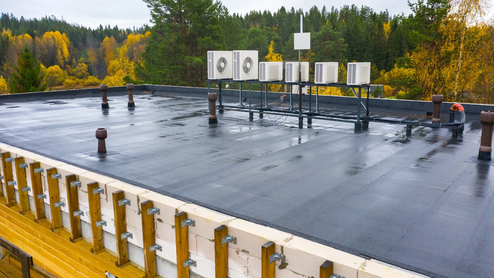 Professional Roof Coatings In Lakeway By Freetail Roofing Top of commercial building with new asphalt roof coating